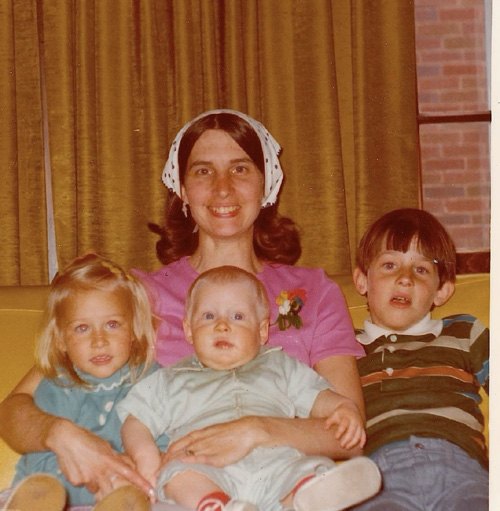 Michael with his sister Julie, brother Ted, and mother Cathy in the late 1970s